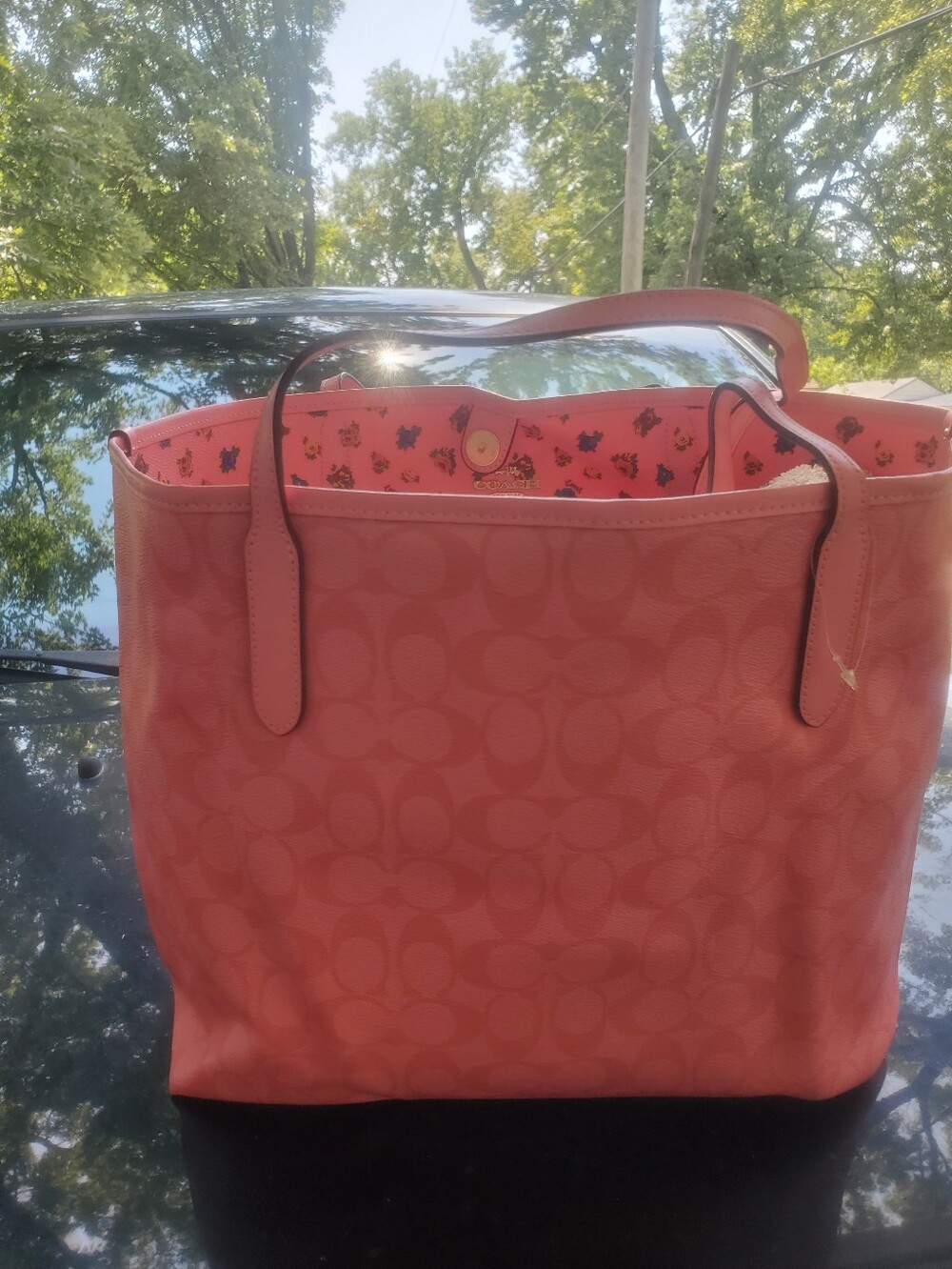 RARE Coach Pink Lemonade Signature Tote - Picture 2 of 4